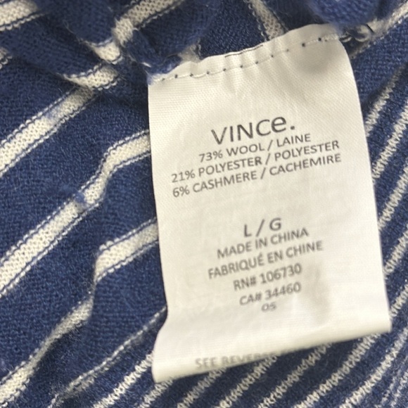 VINCE Womens Blue White Striped Wool Cashmere V-Neck Sweater Sz Large Preppy - Picture 9 of 10